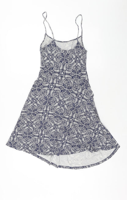 H&M Womens Blue Geometric Viscose Fit & Flare Size XS Scoop Neck Pullover