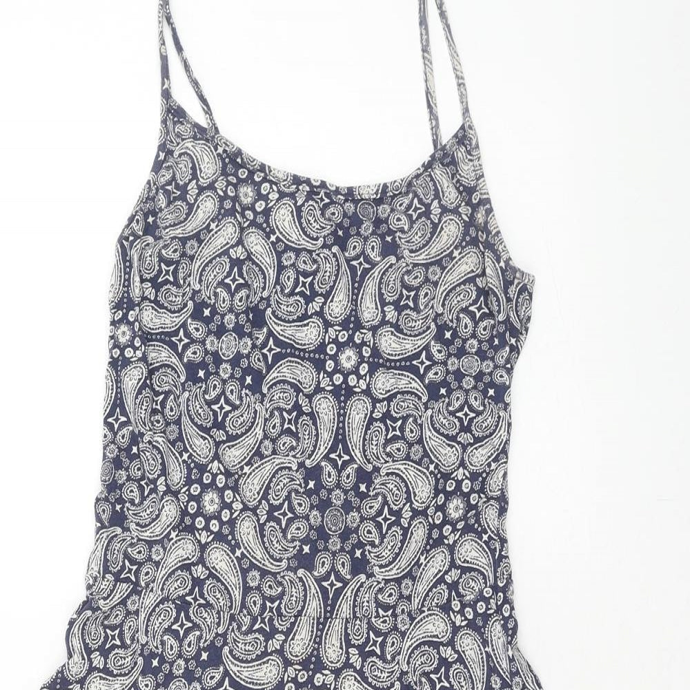 H&M Womens Blue Geometric Viscose Fit & Flare Size XS Scoop Neck Pullover