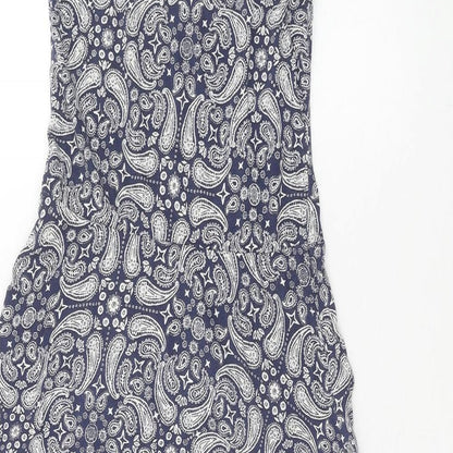 H&M Womens Blue Geometric Viscose Fit & Flare Size XS Scoop Neck Pullover