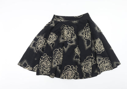 Miss Selfridge Womens Black Floral Cotton Tulip Skirt Size 8 Zip