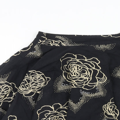 Miss Selfridge Womens Black Floral Cotton Tulip Skirt Size 8 Zip