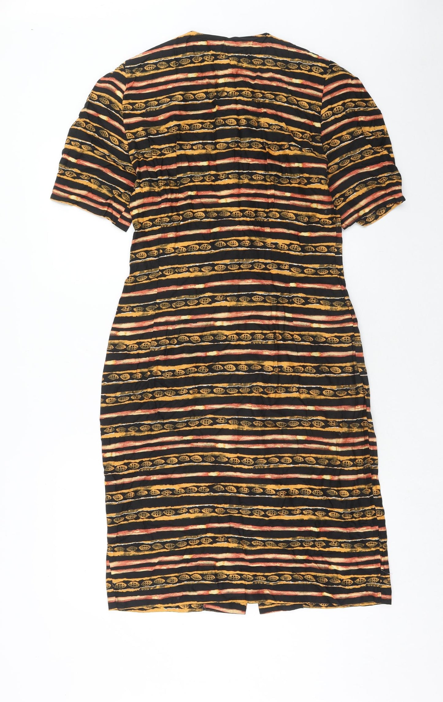 SL Fashion Womens Orange Striped Viscose A-Line Size 10 Round Neck Button