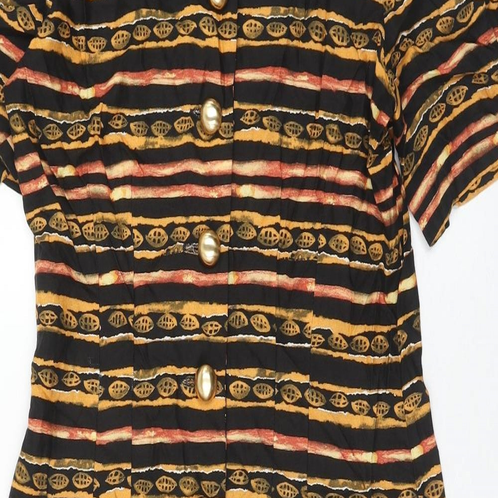 SL Fashion Womens Orange Striped Viscose A-Line Size 10 Round Neck Button
