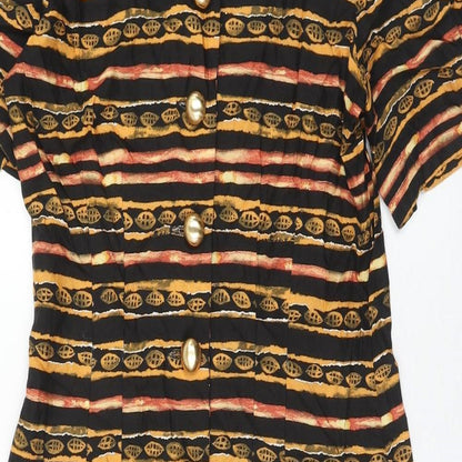 SL Fashion Womens Orange Striped Viscose A-Line Size 10 Round Neck Button