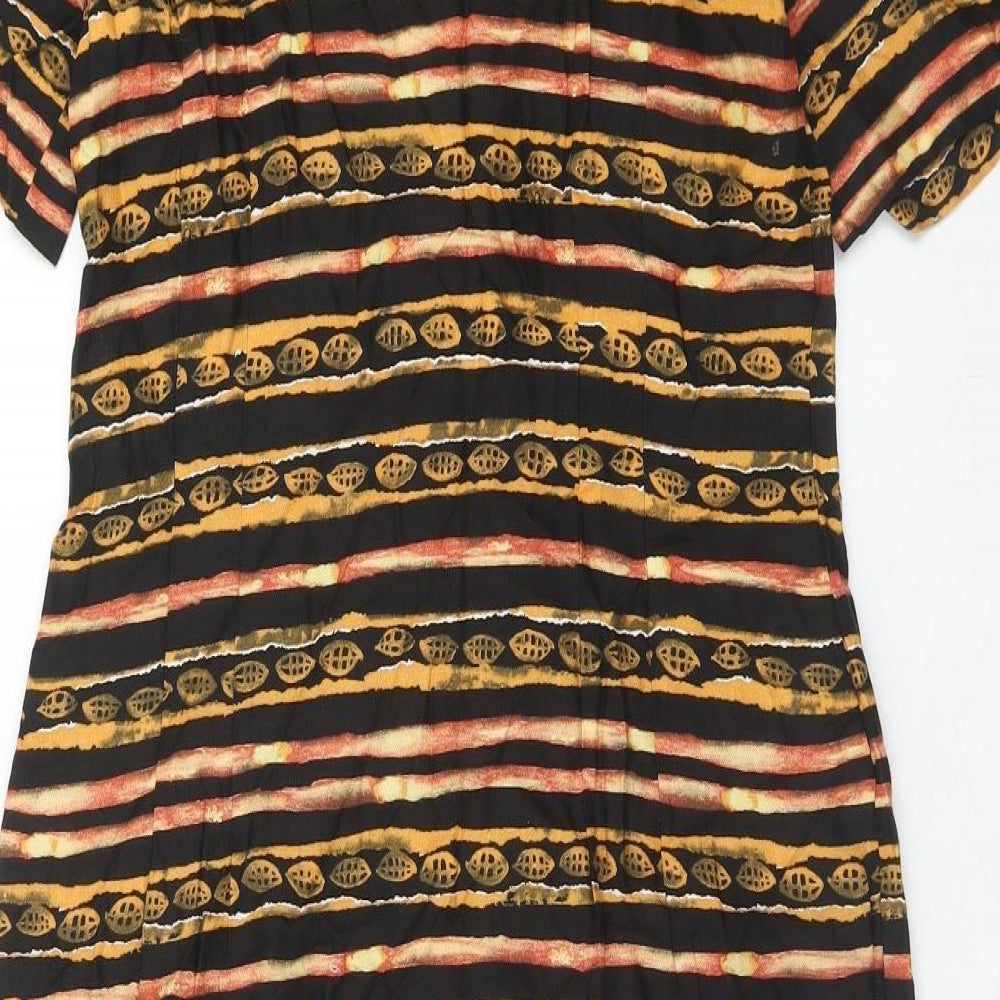 SL Fashion Womens Orange Striped Viscose A-Line Size 10 Round Neck Button