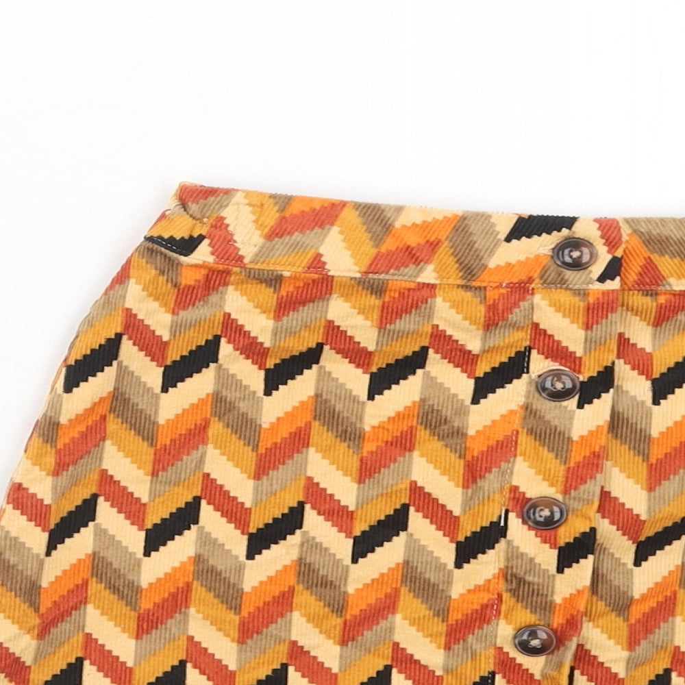 NEXT Girls Orange Geometric Cotton Straight & Pencil Skirt Size 11 Years Regular Zip