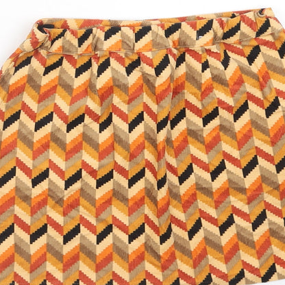 NEXT Girls Orange Geometric Cotton Straight & Pencil Skirt Size 11 Years Regular Zip