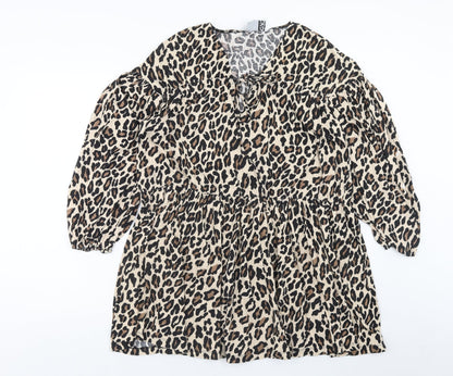 ASOS Womens Brown Animal Print Cotton Fit & Flare Size 10 V-Neck Pullover - Leopard Pattern