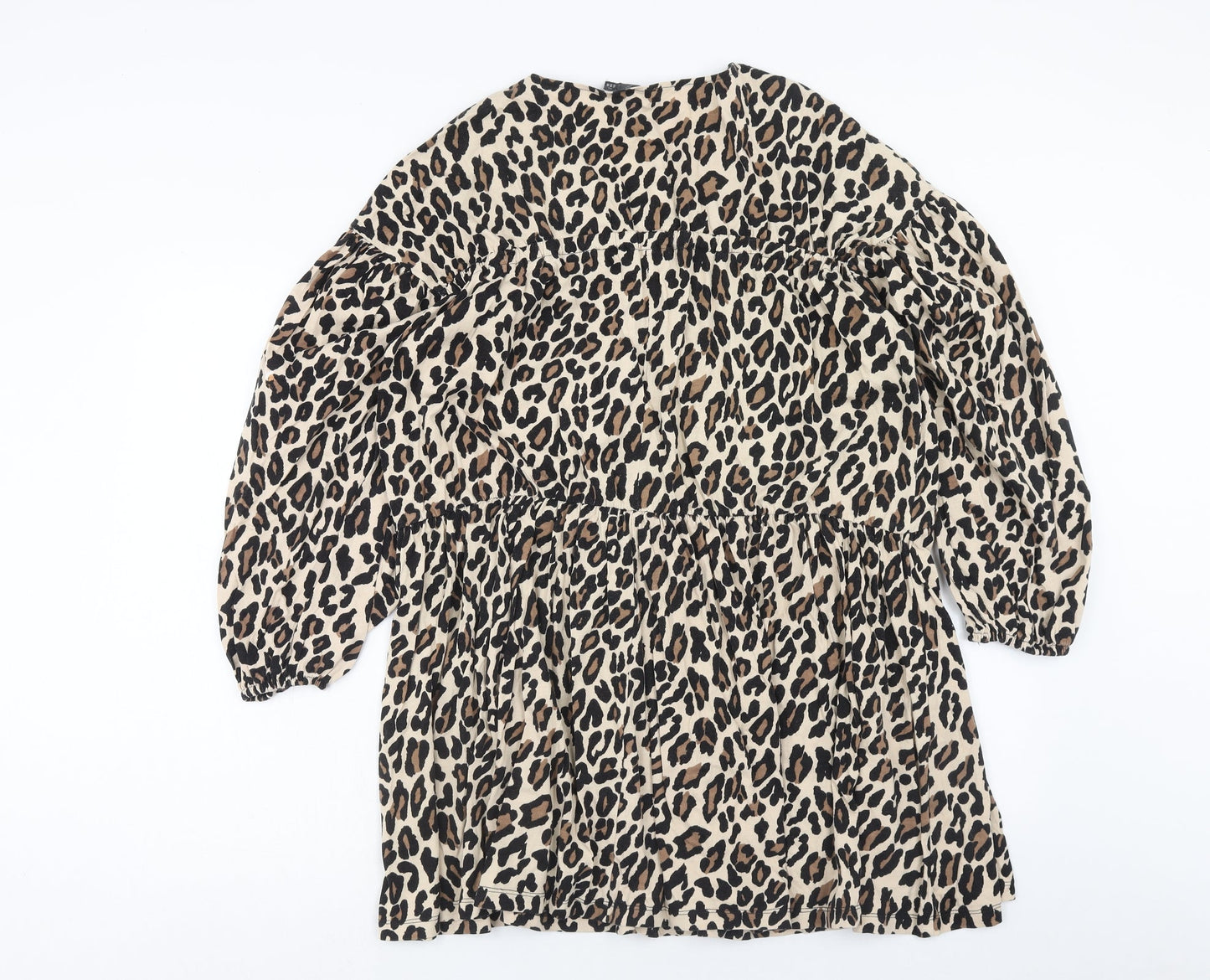 ASOS Womens Brown Animal Print Cotton Fit & Flare Size 10 V-Neck Pullover - Leopard Pattern