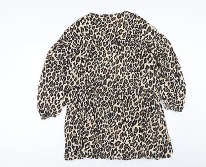 ASOS Womens Brown Animal Print Cotton Fit & Flare Size 10 V-Neck Pullover - Leopard Pattern