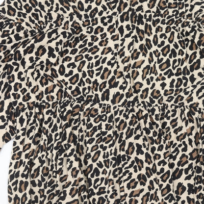 ASOS Womens Brown Animal Print Cotton Fit & Flare Size 10 V-Neck Pullover - Leopard Pattern