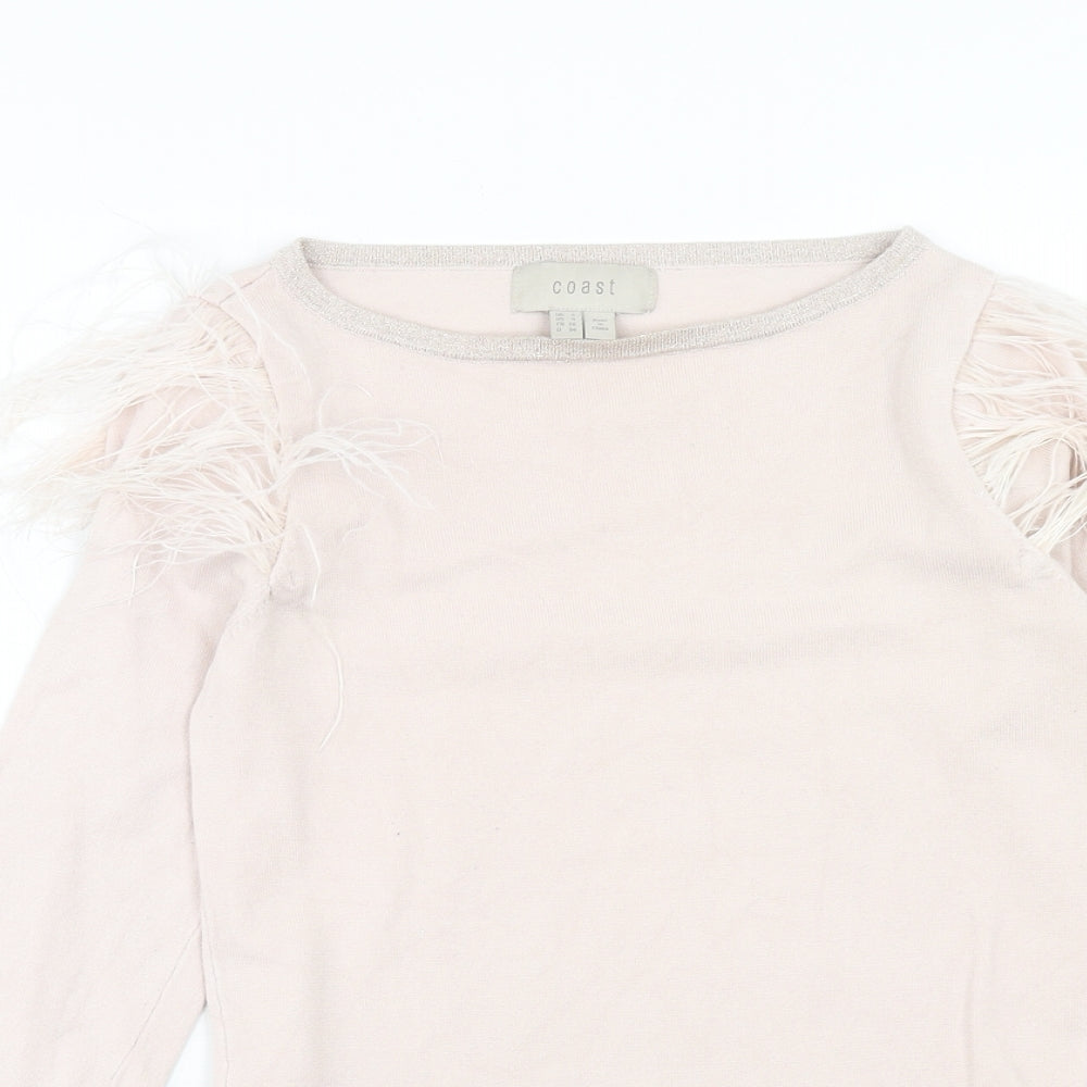 Coast Womens Pink Round Neck Polyester Pullover Jumper Size 8