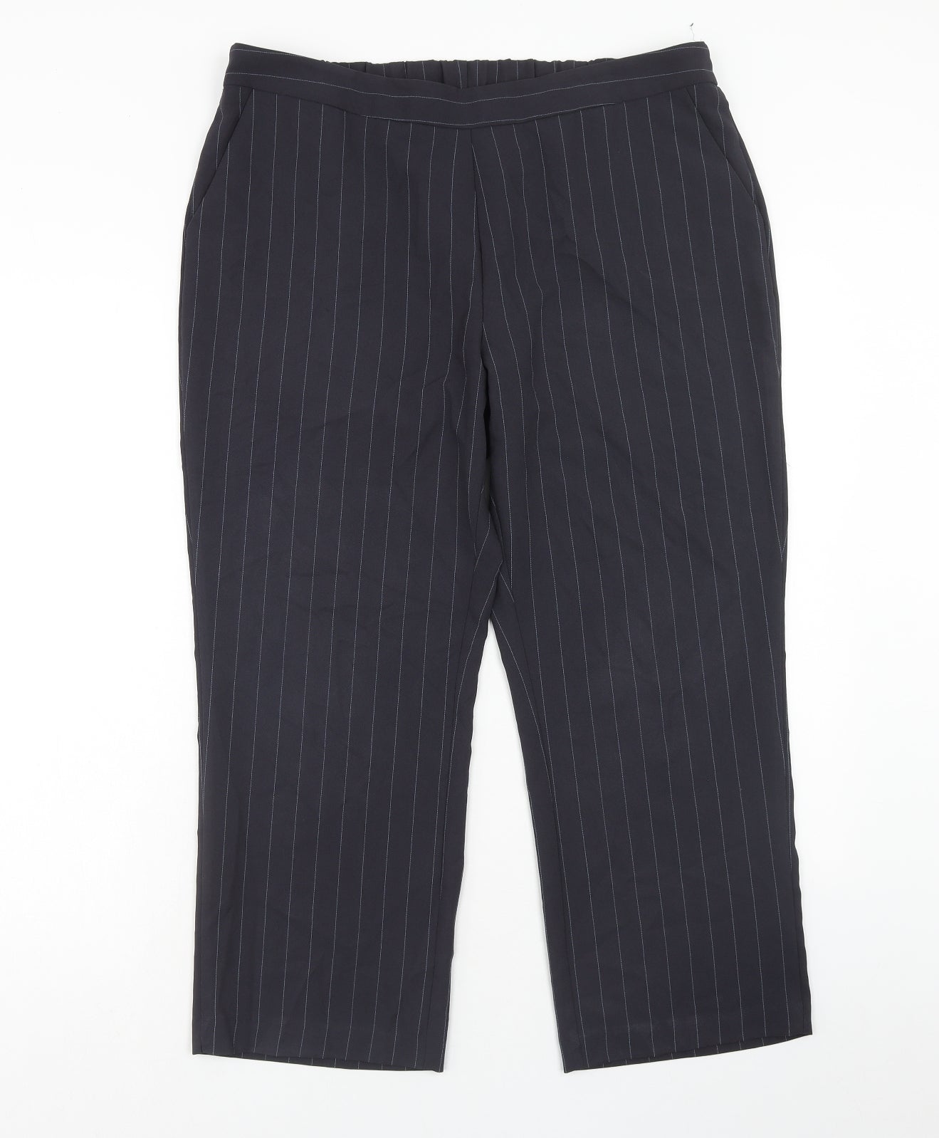 Bonmarché Womens Blue Striped Polyester Trousers Size 16 Regular