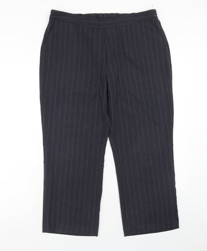 Bonmarché Womens Blue Striped Polyester Trousers Size 16 Regular