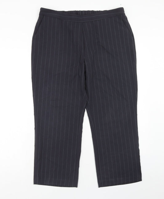 Bonmarché Womens Blue Striped Polyester Trousers Size 16 Regular