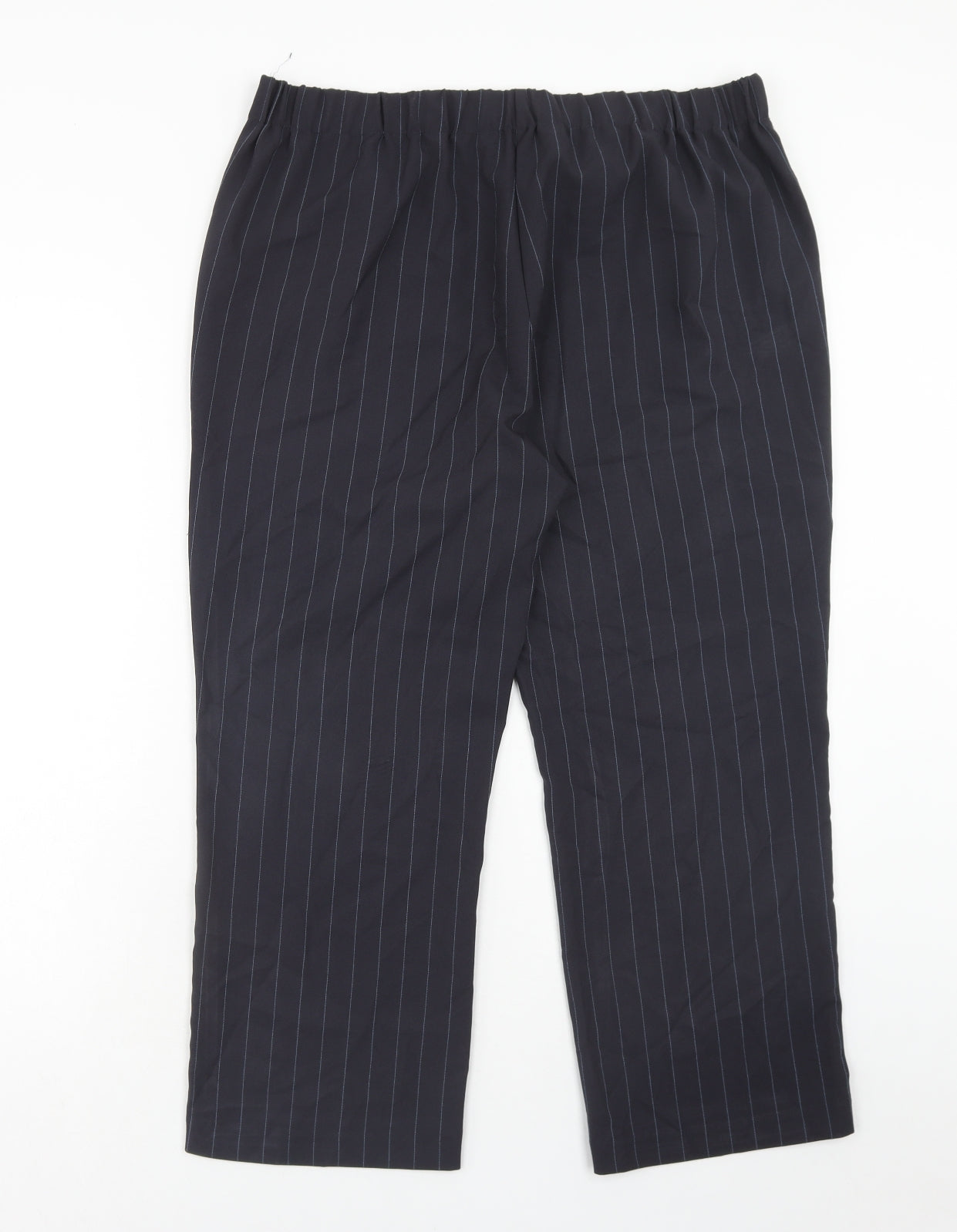 Bonmarché Womens Blue Striped Polyester Trousers Size 16 Regular