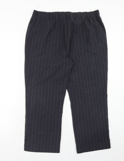 Bonmarché Womens Blue Striped Polyester Trousers Size 16 Regular