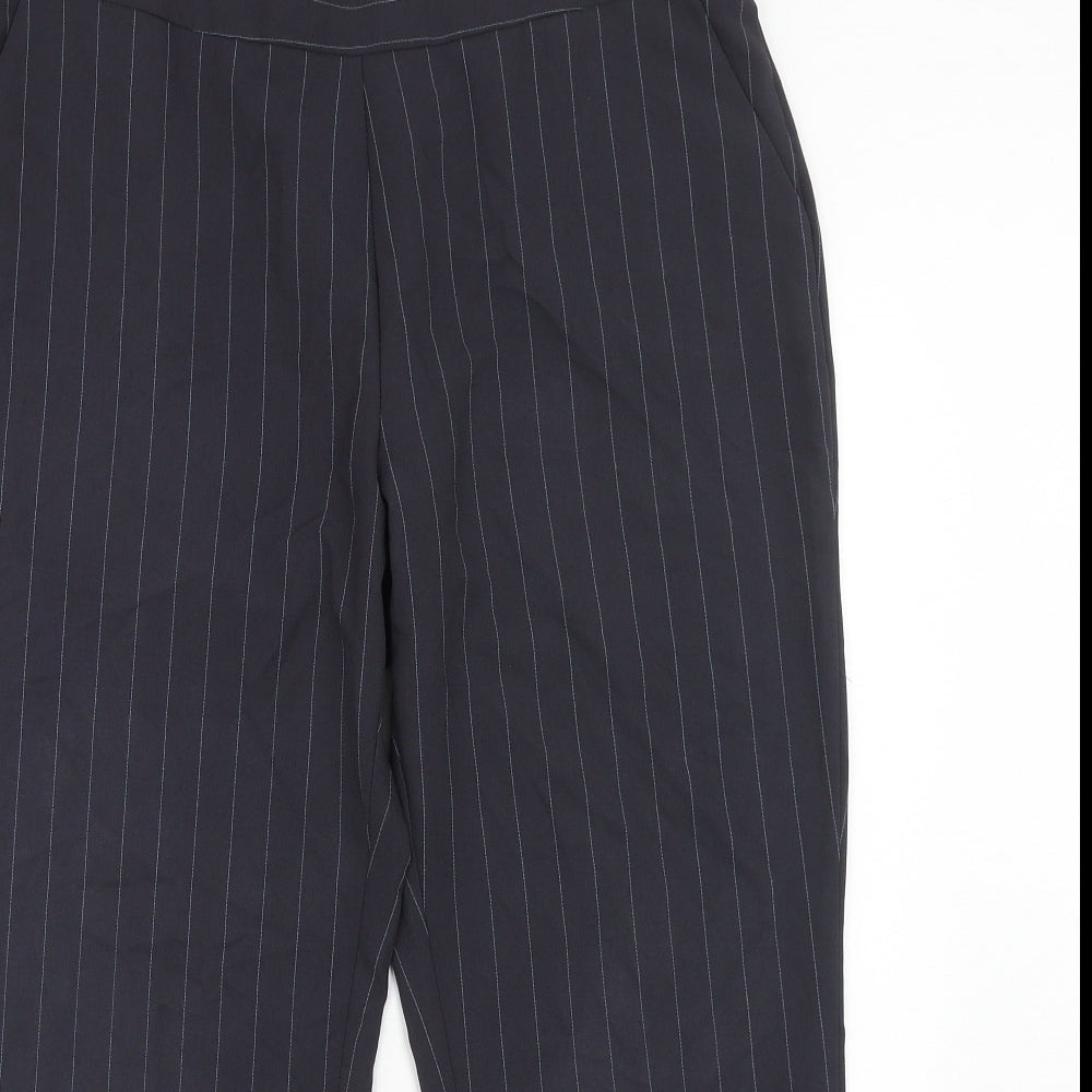 Bonmarché Womens Blue Striped Polyester Trousers Size 16 Regular