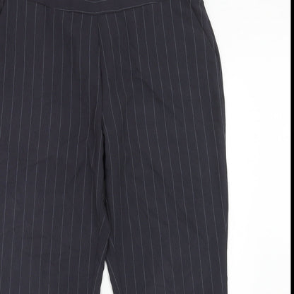 Bonmarché Womens Blue Striped Polyester Trousers Size 16 Regular