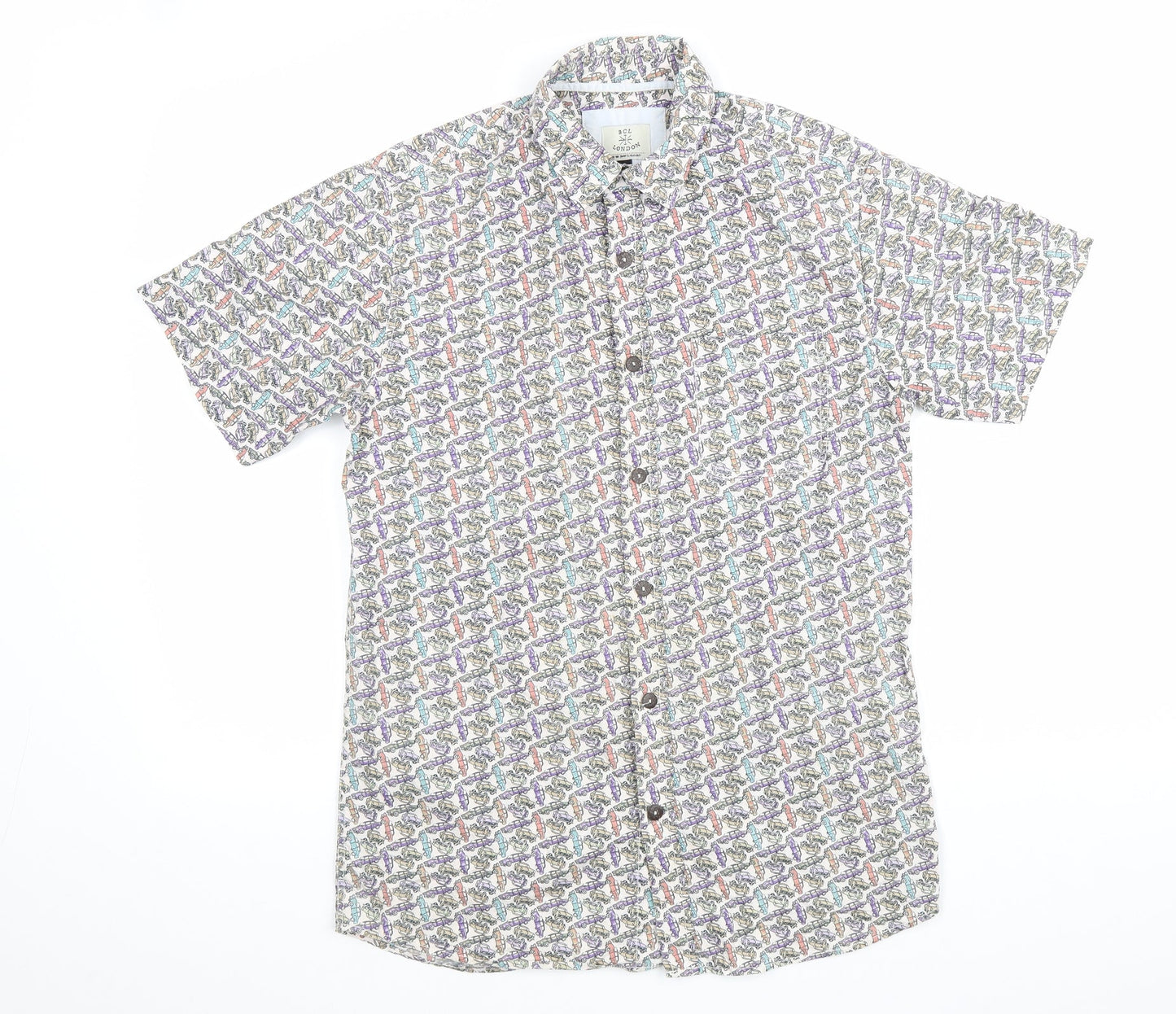 Mens UK Size S BCL London White  Button-Up Short Sleeve Casual Shirt