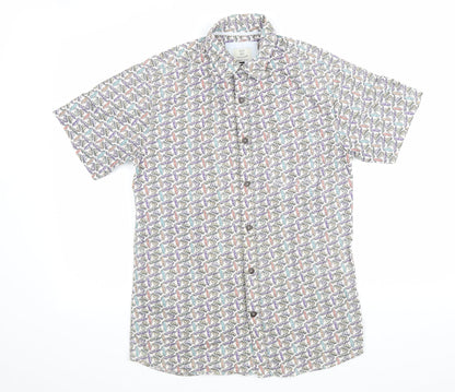 Mens UK Size S BCL London White  Button-Up Short Sleeve Casual Shirt
