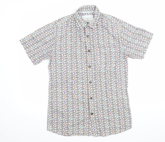 Mens UK Size S BCL London White  Button-Up Short Sleeve Casual Shirt