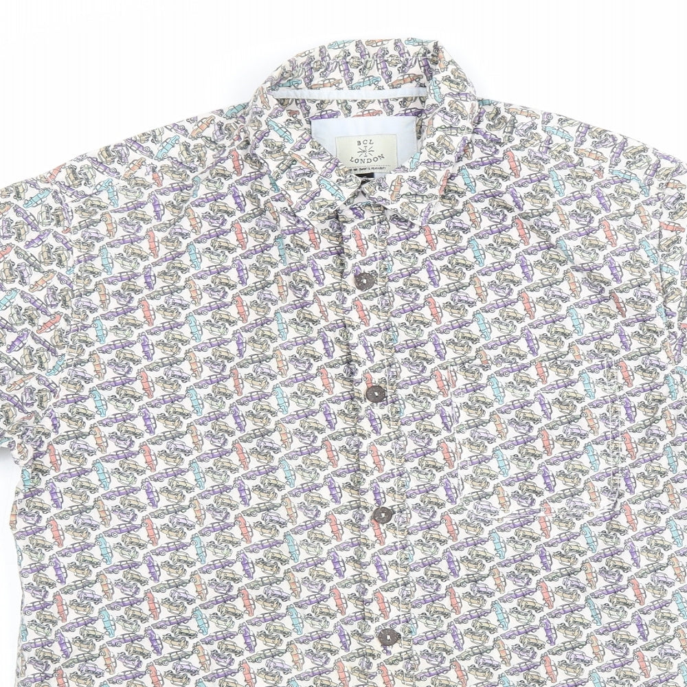 Mens UK Size S BCL London White  Button-Up Short Sleeve Casual Shirt