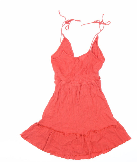 Boohoo Womens Red 100% Cotton A-Line Size L V-Neck Tie