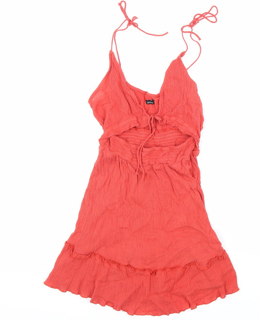 Boohoo Womens Red 100% Cotton A-Line Size L V-Neck Tie