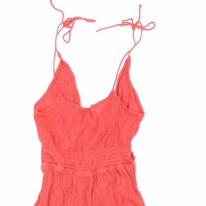 Boohoo Womens Red 100% Cotton A-Line Size L V-Neck Tie