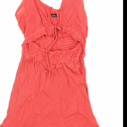 Boohoo Womens Red 100% Cotton A-Line Size L V-Neck Tie