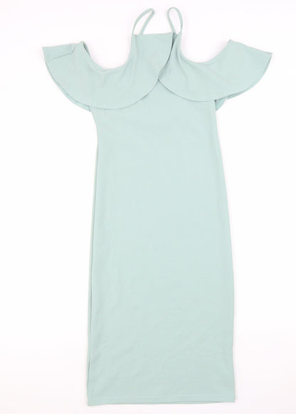 River Island Womens Blue Viscose Bodycon Size 8 Square Neck Pullover - Cold Shoulder