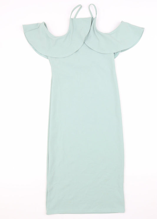 River Island Womens Blue Viscose Bodycon Size 8 Square Neck Pullover - Cold Shoulder