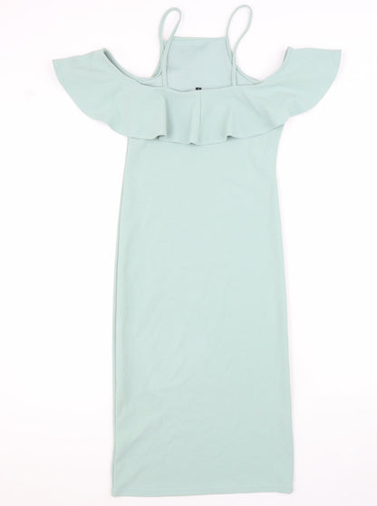 River Island Womens Blue Viscose Bodycon Size 8 Square Neck Pullover - Cold Shoulder