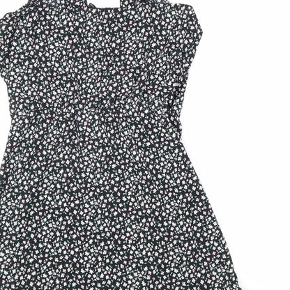 Divided Womens Black Floral Polyester Trapeze & Swing Size 12 V-Neck Pullover
