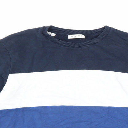 Selected Mens Blue Striped Cotton Pullover Sweatshirt Size M