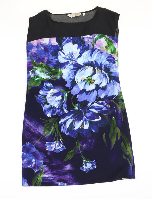 Billie & Blossom Womens Black Floral Polyester Shift Size 6 Round Neck Pullover