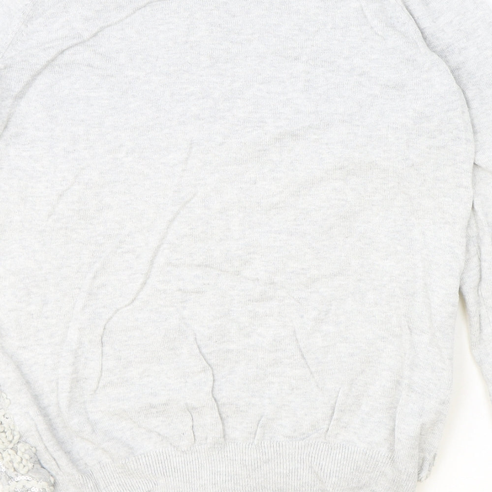 F&F Womens Grey Boat Neck Floral Cotton Pullover Jumper Size 12 - Lace Detail