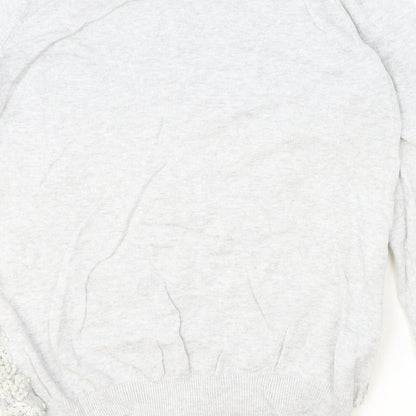 F&F Womens Grey Boat Neck Floral Cotton Pullover Jumper Size 12 - Lace Detail