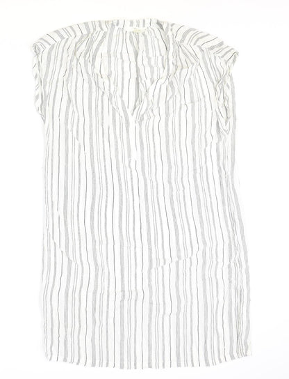H&M Womens Ivory Striped Viscose A-Line Size 8 V-Neck Button