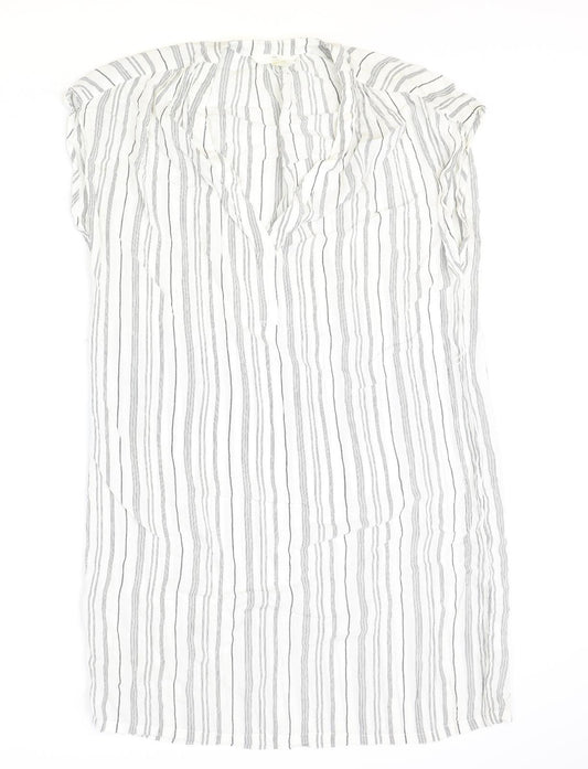 H&M Womens Ivory Striped Viscose A-Line Size 8 V-Neck Button