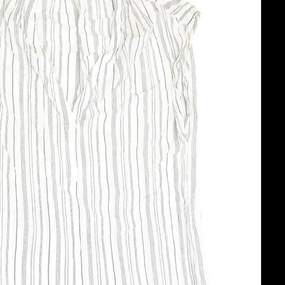 H&M Womens Ivory Striped Viscose A-Line Size 8 V-Neck Button