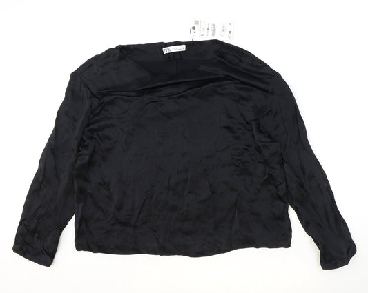 Womens UK Size L Zara Black Basic Blouse