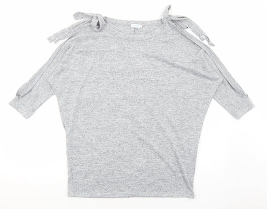 Blue Vanilla Womens Grey Polyester Basic Blouse Size S Round Neck - Cold Shoulder