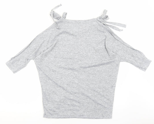 Blue Vanilla Womens Grey Polyester Basic Blouse Size S Round Neck - Cold Shoulder