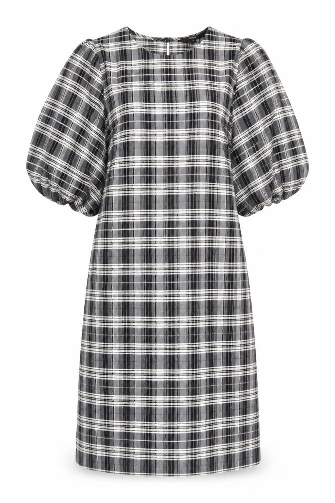 NEXT Womens Black Plaid Viscose Sheath Size 12 Round Neck Pullover - Voluminous Sleeves