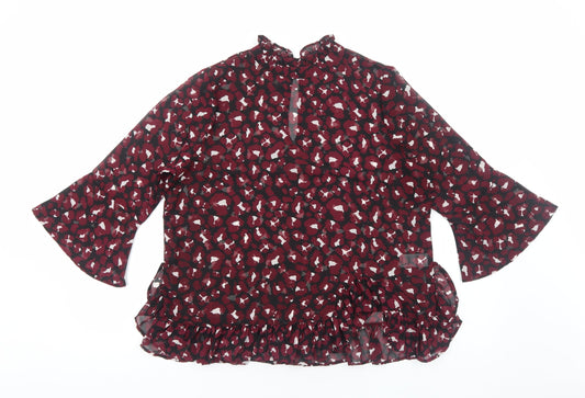 Papaya Womens Red Geometric Polyester Basic Blouse Size 12 Round Neck