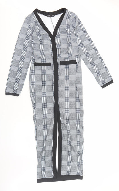 CBR Womens Black Check Polyester Maxi Size M V-Neck Pullover
