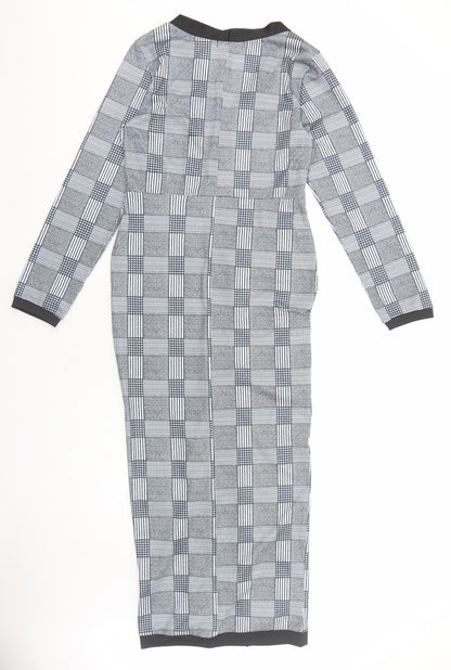 CBR Womens Black Check Polyester Maxi Size M V-Neck Pullover