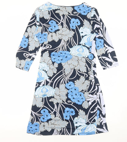 Marisa&Mare Womens Blue Geometric Polyester A-Line Size XL V-Neck Pullover